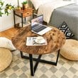 Costway Round Industrial Cocktail Side Coffee Table with Metal Frame in Brown
