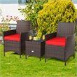 Costway 3-piece Rattan Patio Furniture Set with Glass Tabletop in Red