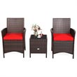 Costway 3-piece Rattan Patio Furniture Set with Glass Tabletop in Red