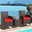 Costway 3-piece Rattan Patio Furniture Set with Glass Tabletop in Red