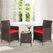 Costway 3-piece Rattan Patio Furniture Set with Glass Tabletop in Red