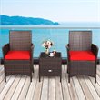 Costway 3-piece Rattan Patio Furniture Set with Glass Tabletop in Red
