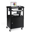 Costway Iron Adjustable Mobile AV Presentation Cart w/ Locked Cabinet in Black