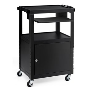 Costway Iron Adjustable Mobile AV Presentation Cart w/ Locked Cabinet in Black