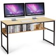 Costway 55'' Engineered Wood Computer Desk with Storage Shelf in Natural