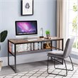 Costway 55'' Engineered Wood Computer Desk with Storage Shelf in Brown