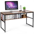 Costway 55'' Engineered Wood Computer Desk with Storage Shelf in Brown