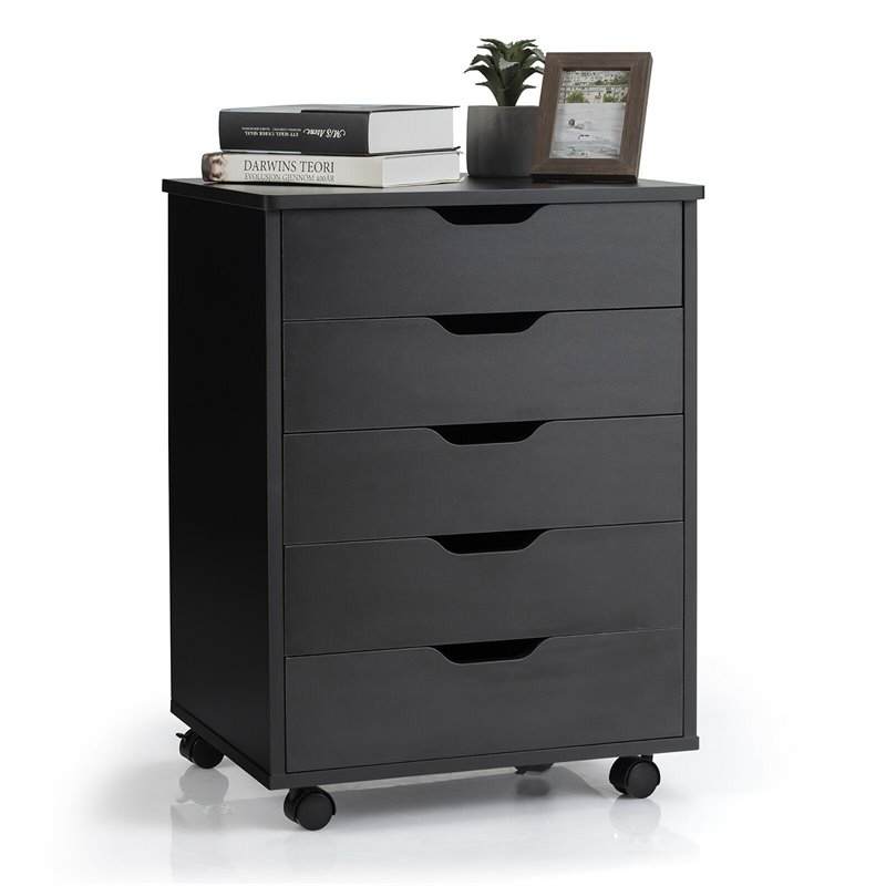 Costway 5-drawer Wheels Chest Storage Dresser Floor Cabinet Organizer in Black