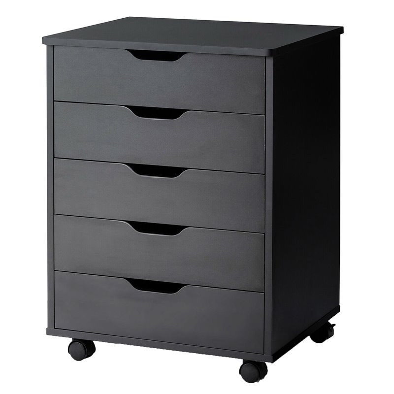 Costway 5-drawer Wheels Chest Storage Dresser Floor Cabinet Organizer in Black