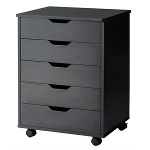 costway 5-drawer wheels chest storage dresser floor cabinet organizer in black