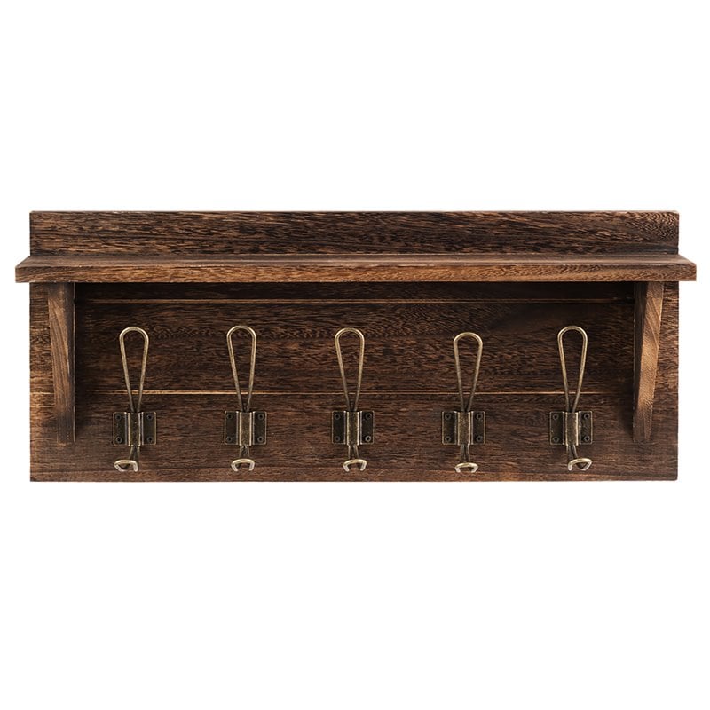 Costway Entryway Hanging Shelf Rustic Wooden Wall-Mounted Coat Rack in Brown