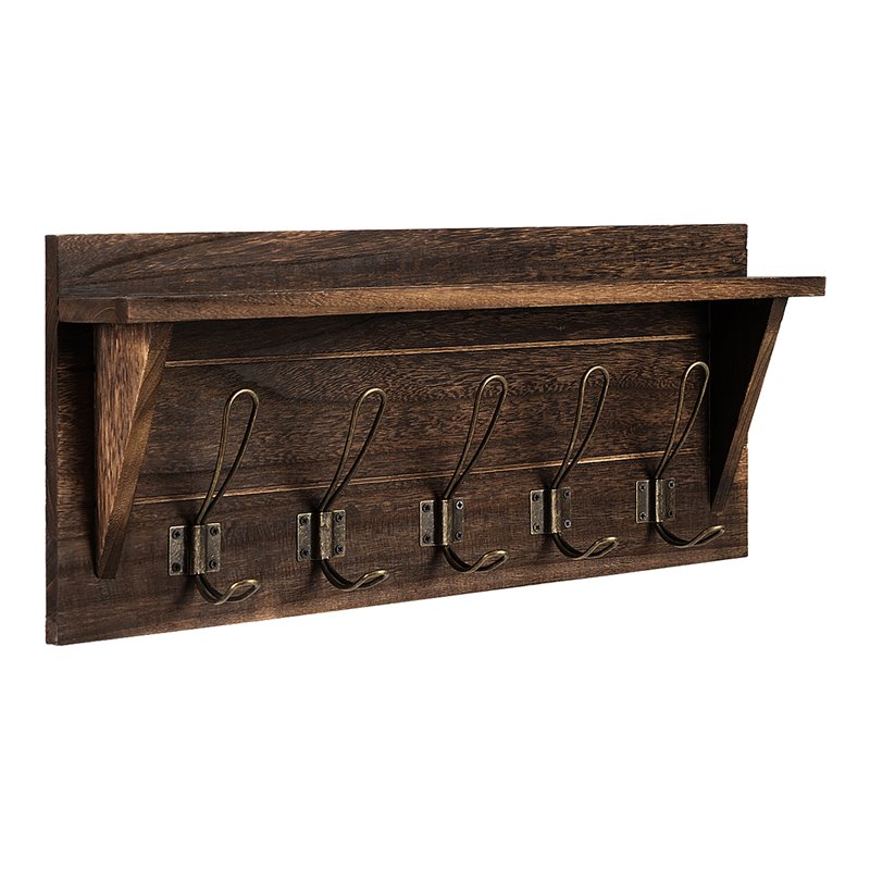 Costway Entryway Hanging Shelf Rustic Wooden Wall-Mounted Coat Rack in Brown