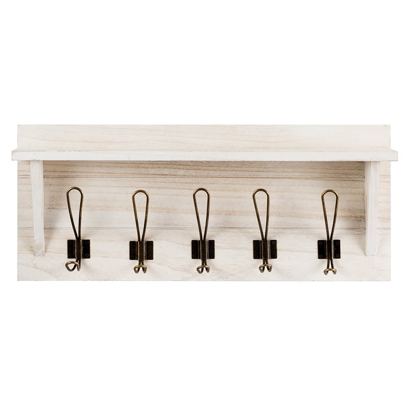 Costway Entryway Hanging Shelf Rustic Wooden Wall-Mounted Coat Rack in White