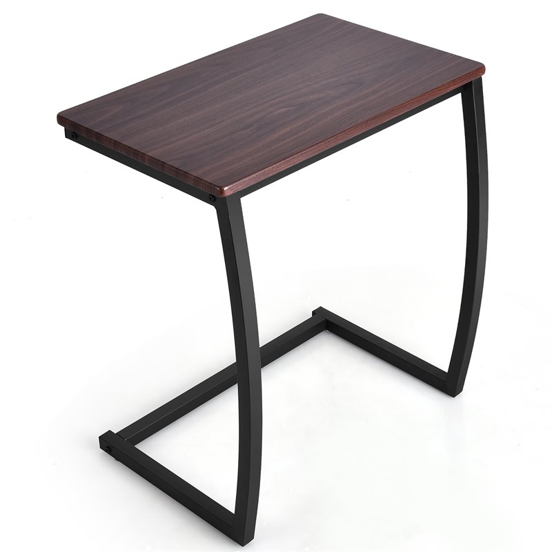 Costway C-shaped Contemporary MDF and Steel End Table with Steel Frame in Coffee