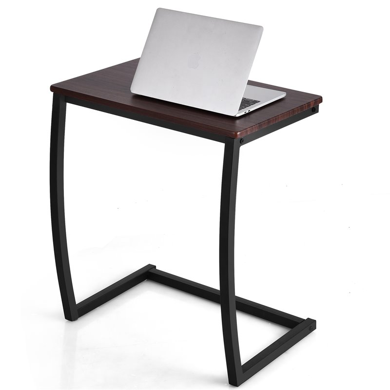 Costway C-shaped Contemporary MDF and Steel End Table with Steel Frame in Coffee