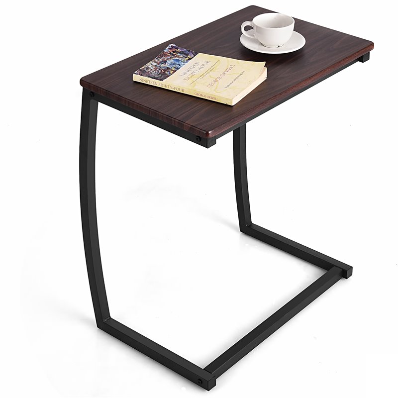 Costway C-shaped Contemporary MDF and Steel End Table with Steel Frame in Coffee
