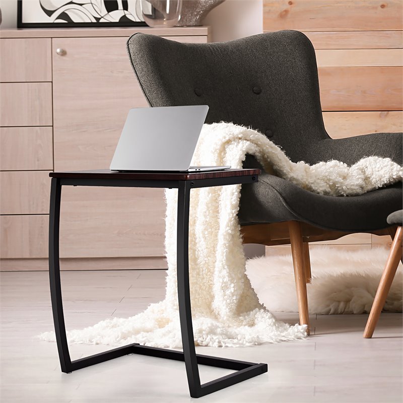 Costway C-shaped Contemporary MDF and Steel End Table with Steel Frame in Coffee
