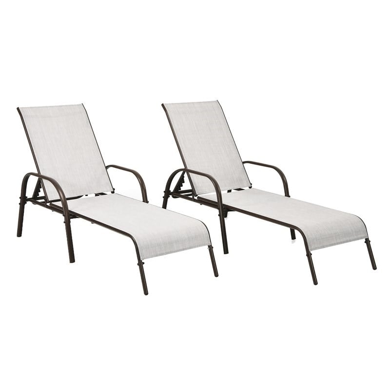 Costway 2-piece Adjustable Armrest Patio Lounge Chair Chaise Reclining in Gray