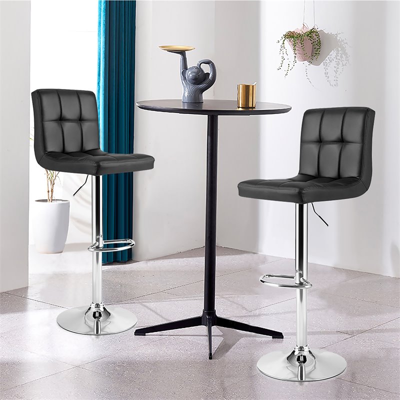 Costway PU Leather and Metal Adjustable Swivel Bar Stools in Black (Set of 2)