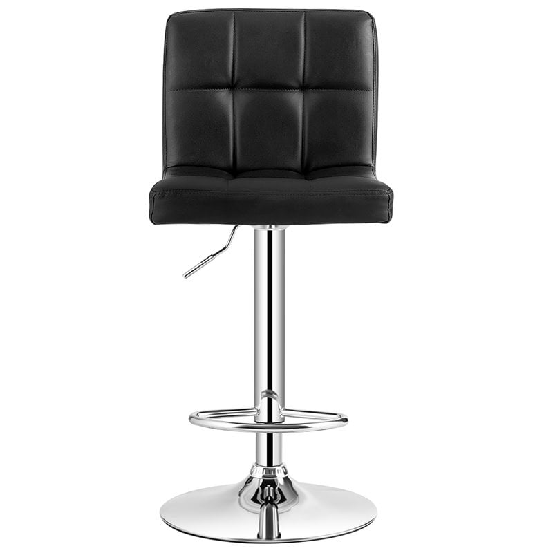 Costway PU Leather and Metal Adjustable Swivel Bar Stools in Black (Set of 2)