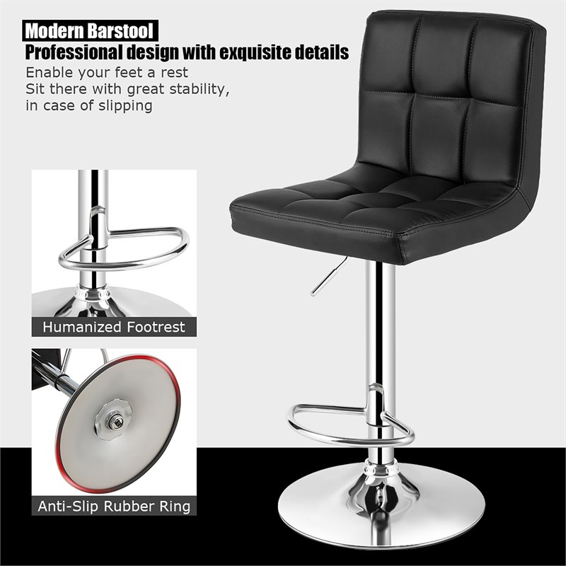 Costway PU Leather and Metal Adjustable Swivel Bar Stools in Black (Set of 2)