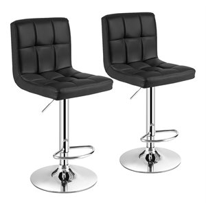 Costway PU Leather and Metal Adjustable Swivel Bar Stools in Black (Set of 2)