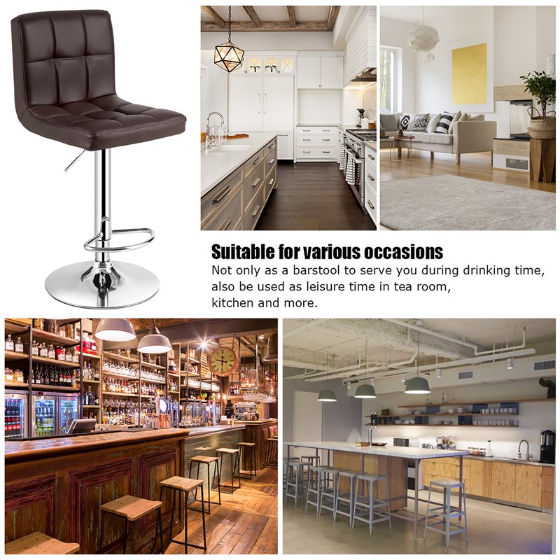 Costway PU Leather and Metal Adjustable Swivel Bar Stools in Brown (Set of 2)