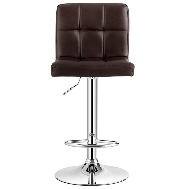 Costway PU Leather and Metal Adjustable Swivel Bar Stools in Brown (Set of 2)