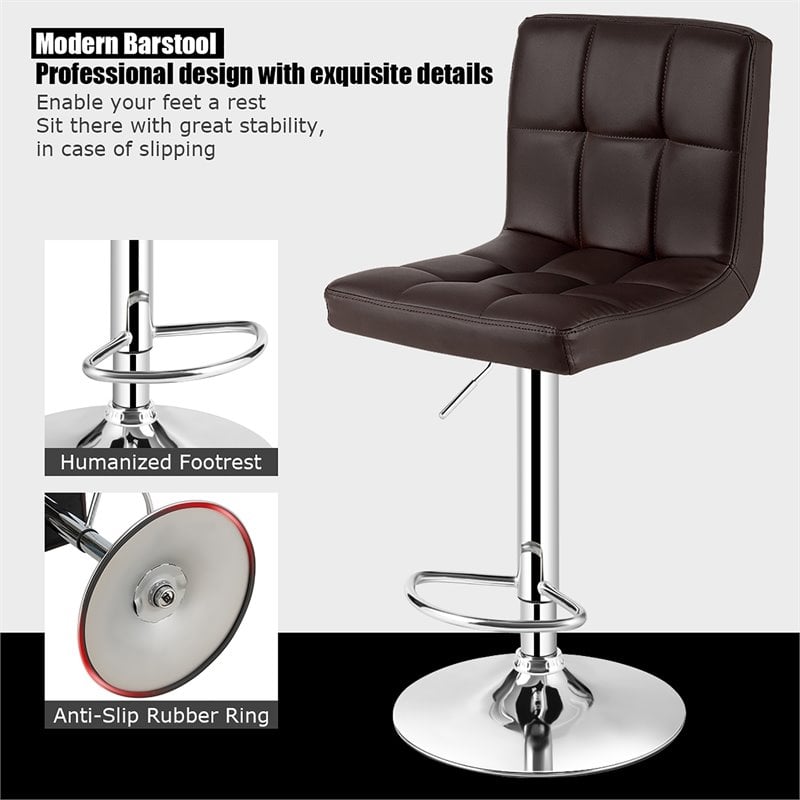 Costway PU Leather and Metal Adjustable Swivel Bar Stools in Brown (Set of 2)