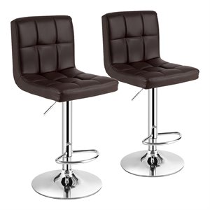 Costway PU Leather and Metal Adjustable Swivel Bar Stools in Brown (Set of 2)