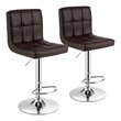 Costway PU Leather and Metal Adjustable Swivel Bar Stools in Brown (Set of 2)