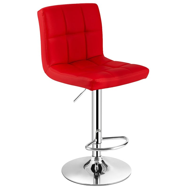 Costway PU Leather and Metal Adjustable Swivel Bar Stools in Red (Set of 2)