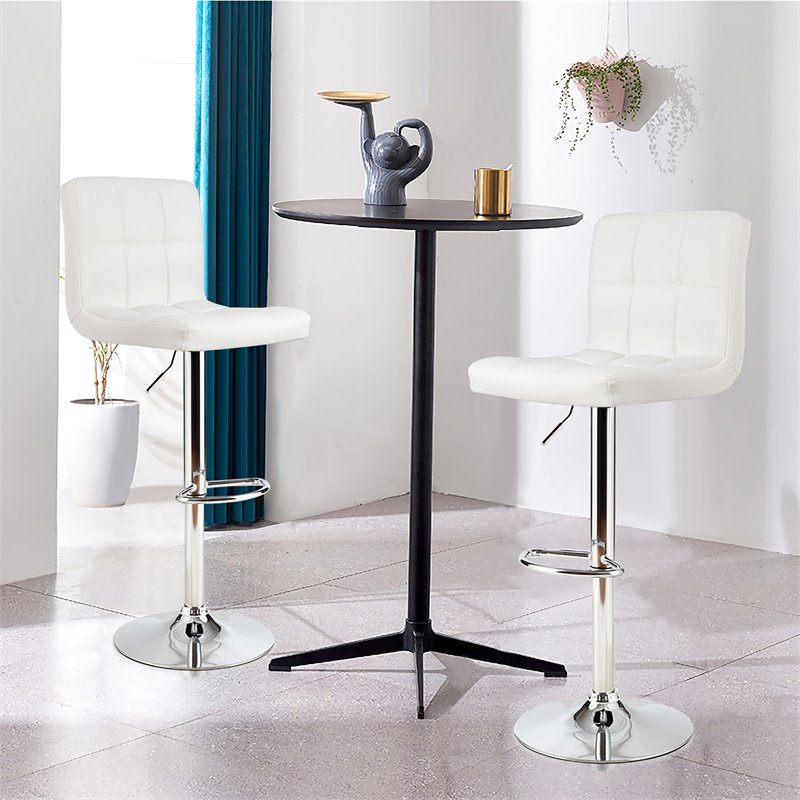 Costway PU Leather and Metal Adjustable Swivel Bar Stools in White (Set of 2)