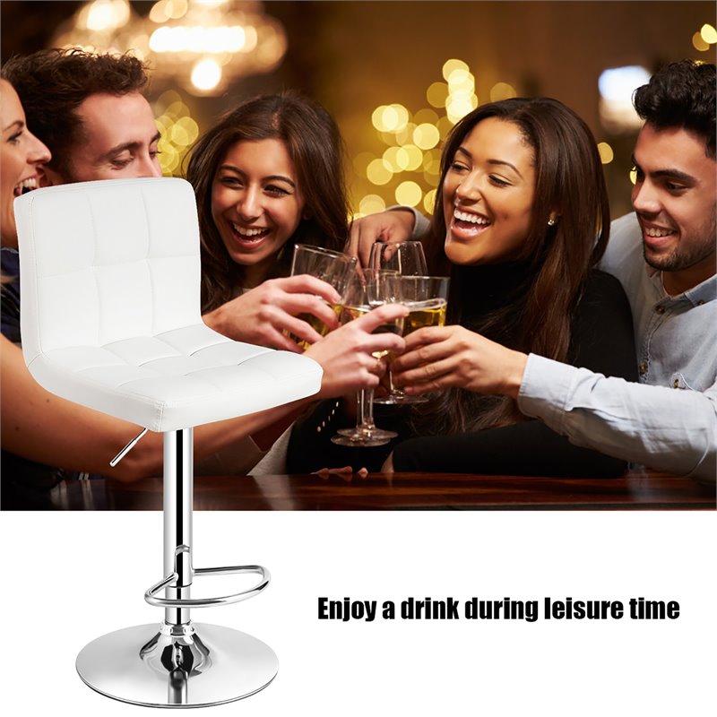 Costway PU Leather and Metal Adjustable Swivel Bar Stools in White (Set of 2)