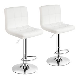 Costway PU Leather and Metal Adjustable Swivel Bar Stools in White (Set of 2)