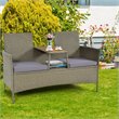 Costway Rattan Patio Conversation Set with Loveseat & Coffee Table in Gray