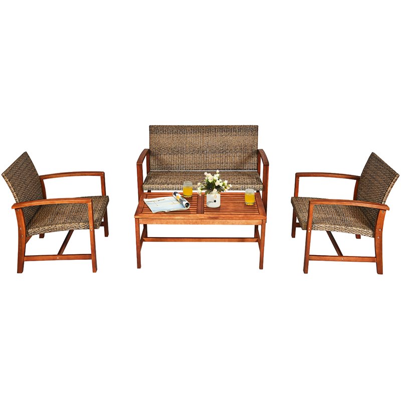 Costway 4-piece Rattan Patio Furniture Set with Wide Backrest in Coffee