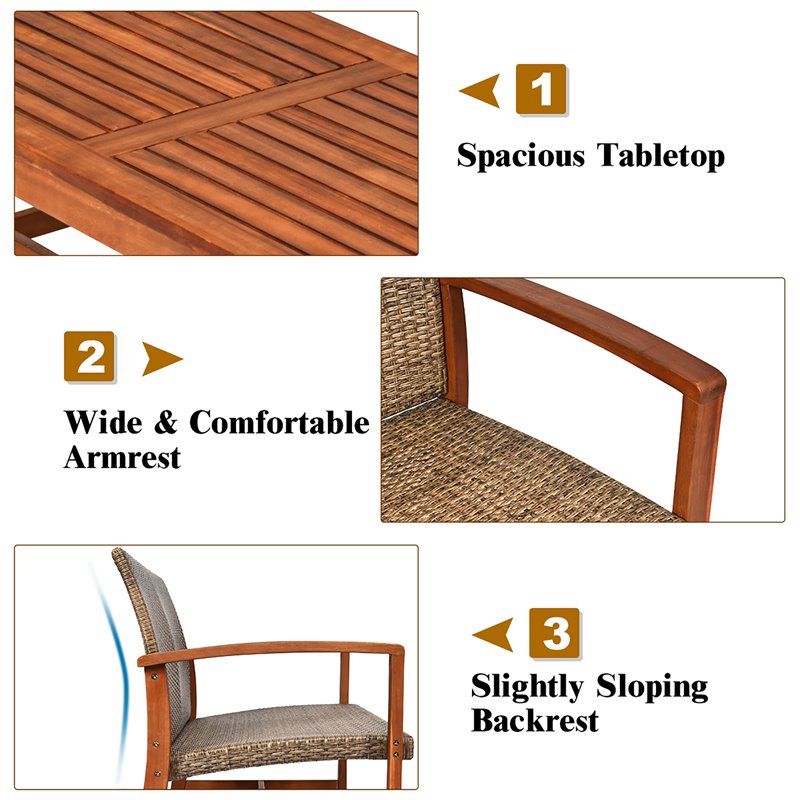 Costway 4-piece Rattan Patio Furniture Set with Wide Backrest in Coffee