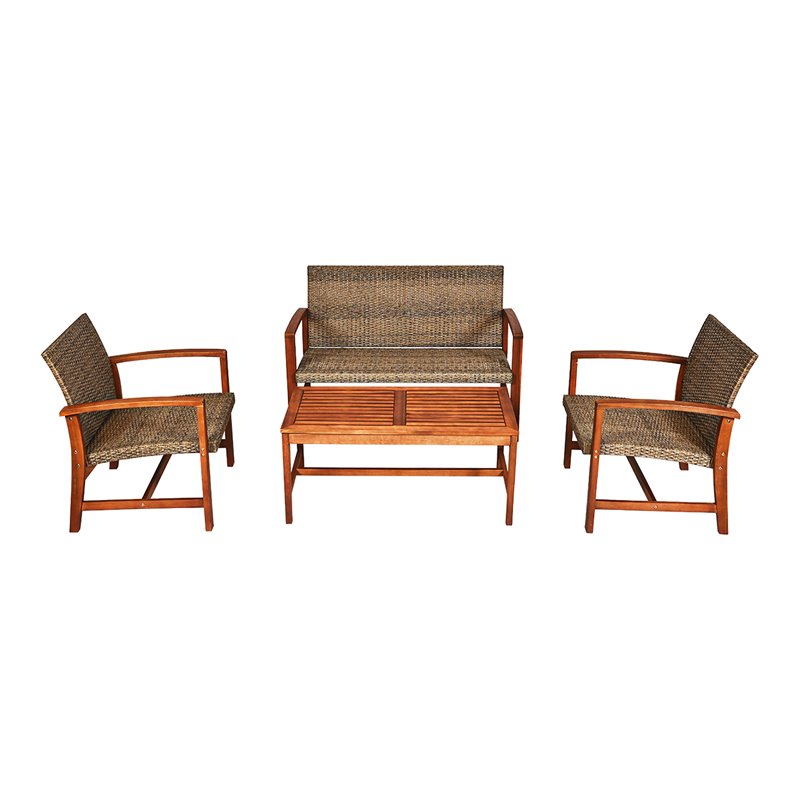 Costway 4-piece Rattan Patio Furniture Set with Wide Backrest in Coffee