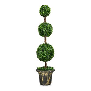 Costway 4' Artificial Topiary Triple Ball Tree Plant with UV Resistant in Green
