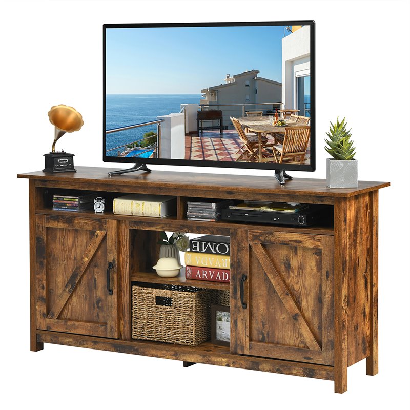 Costway 60'' TV Stand Entertainment Center with Shelves & Cabinet in Brown