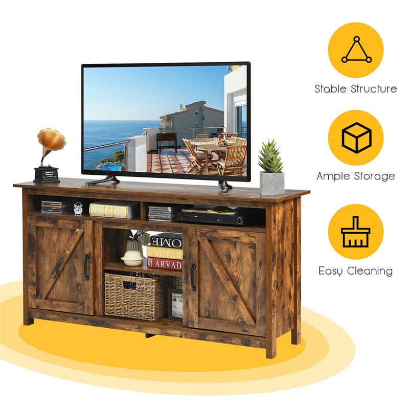 Costway 60'' TV Stand Entertainment Center with Shelves & Cabinet in Brown