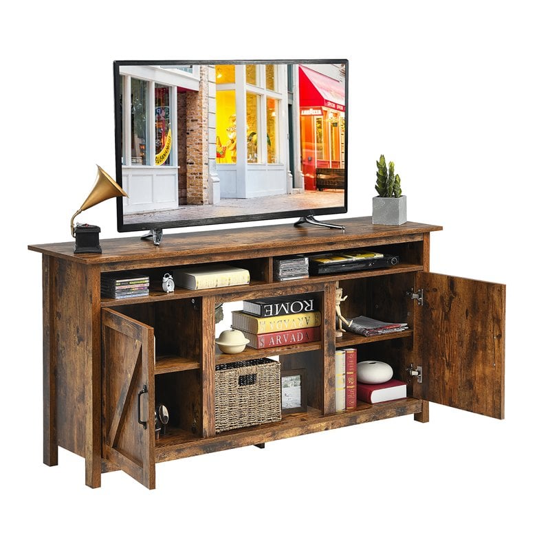 Costway 60'' TV Stand Entertainment Center with Shelves & Cabinet in Brown