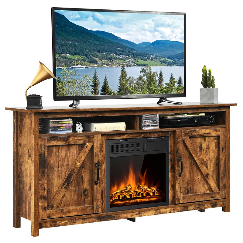 Costway 60'' TV Stand Entertainment Center with Electric Fireplace in Brown