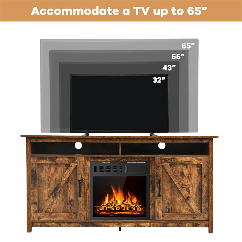 Costway 60'' TV Stand Entertainment Center with Electric Fireplace in Brown
