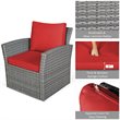 Costway 4-piece Rattan Patio Furniture Set with Storage Shelf in Red