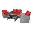 Costway 4-piece Rattan Patio Furniture Set with Storage Shelf in Red
