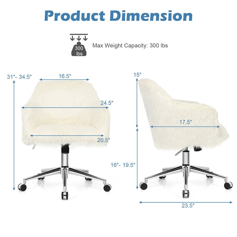 Costway Metal Sponge and Faux Fur Adjustable Swivel Office Chair in Beige