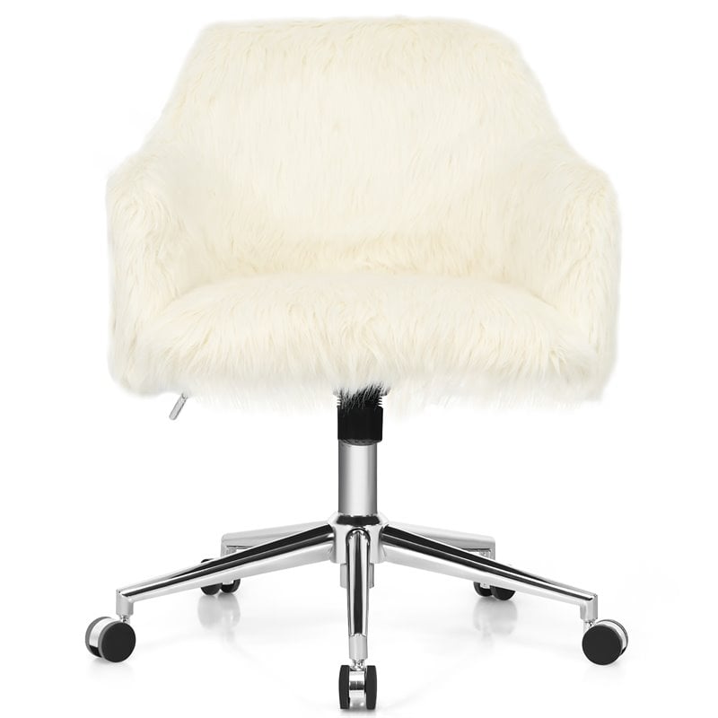 Costway Metal Sponge and Faux Fur Adjustable Swivel Office Chair in Beige
