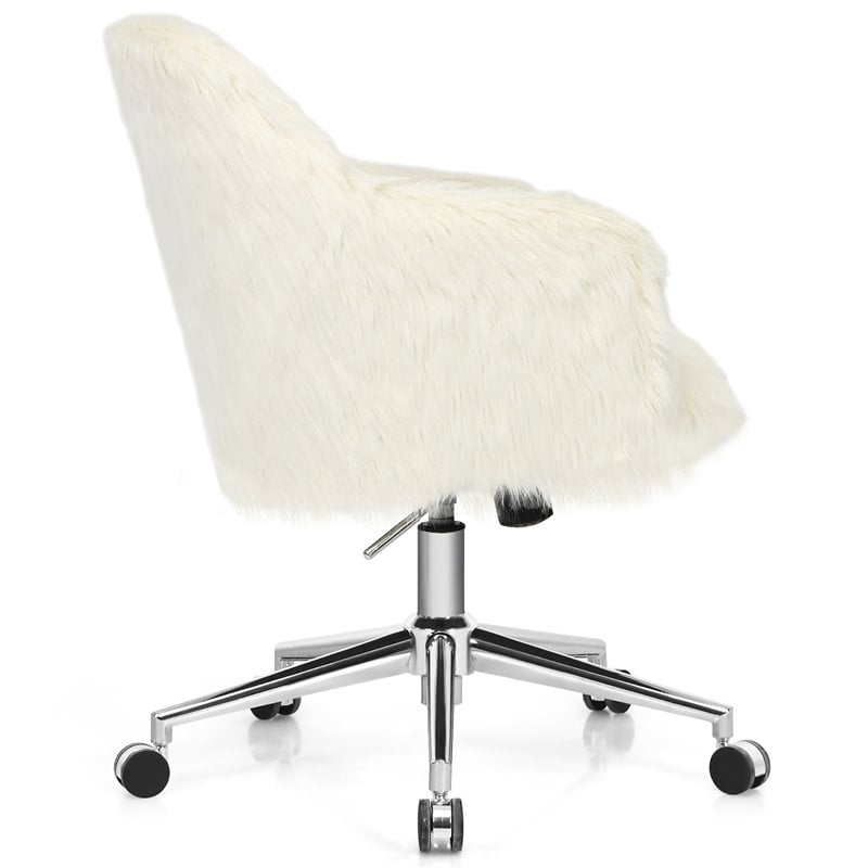 Costway Metal Sponge and Faux Fur Adjustable Swivel Office Chair in Beige